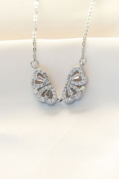 Skygo Silver Heart Design Clover Necklace with Zirconia - 316L Chain, TJ-BKO8493