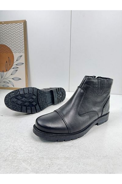 Nstil Casual ανδρικά μαύρα παπούτσια εξωτερικά Γνήσιο δέρμα και γούνα εσωτερικά Μπότες με αντιολισθητική σόλα με φερμουάρ μεγάλου μεγέθους 087