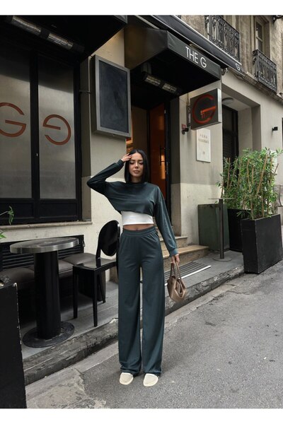RUBBY PANTOLON CROP 3LÜ KADİFE  EŞOFMAN  TAKIMI