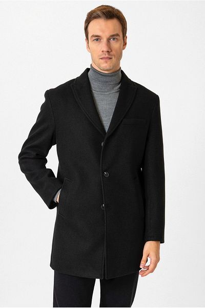 SÜVARİ Παλτό με μαύρο κασμίρ με μυτερό γιακά Slim Fit