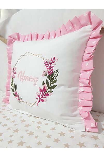 bebek_iklimi Fırfırlı Kırlent Nakışlı 40x40 cm Bebek İsimli Takı Yastığı İçi ...