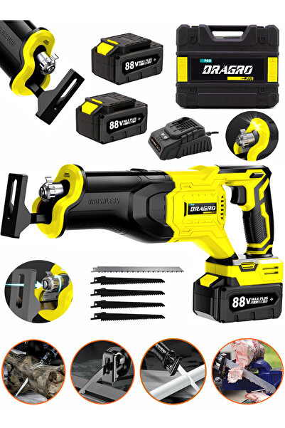 Dragro 88 V 10 Ah Çift Akülü Tilki Kuyruğu Ağaç Dal Kurban Kesim Makinesi+5 A...