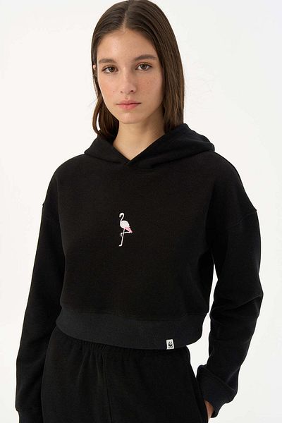 WWF Market Flamingo Supersoft Crop Hoodie - Black