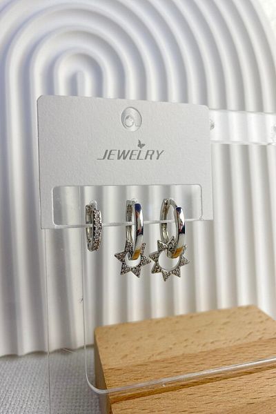 DEMOKAN Women's Earrings Special Design 3-Piece Interlaced Star Hoop Earrings