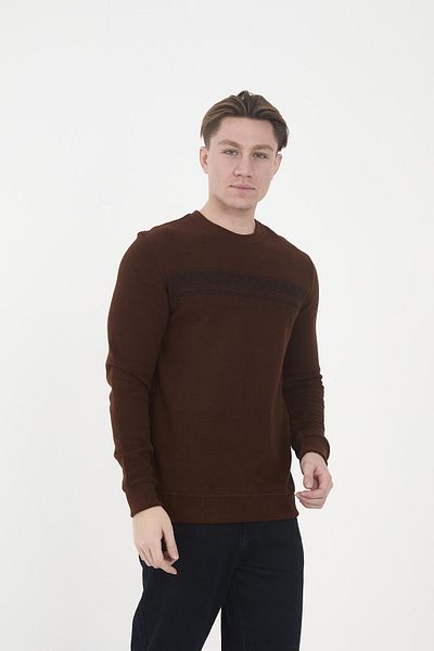Maccali Men's Activechill Relaxed Striped Long Plain Brown Sweatshirt