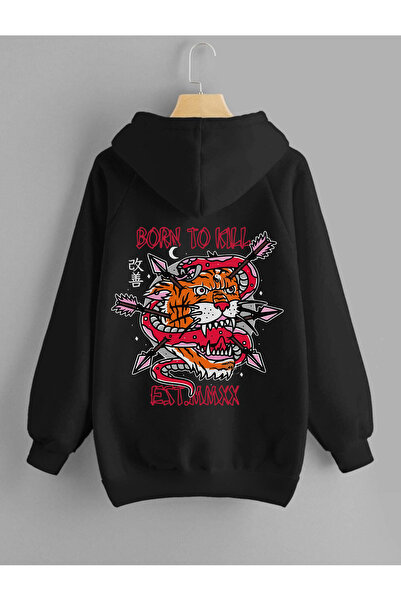 Relax family xf Ανδρικό φούτερ με κουκούλα Born Kill Back Print Μαύρο