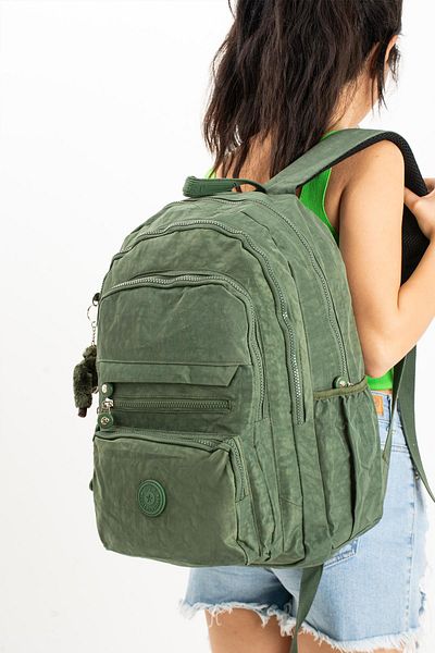 571 Collections Çanta Unisex Green Ultra Light Crinkle Backpack - Multi-Pocket (Model: 571-3B)