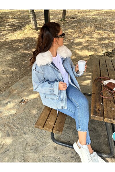 İzel Benli Butik İçi Kürklü Denim Mont