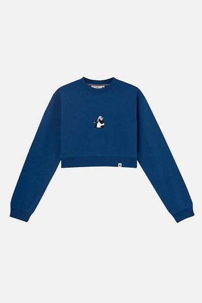 WWF Market Giant Panda Navy Blue Soft Fleece Crop Sweatshirt
