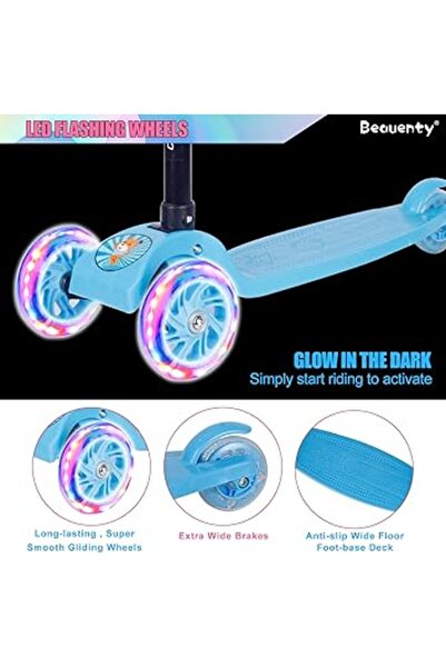 ALBADER Scooter For Kids, Adjustable&folding 3 Wheel Scooter, Led Light Up Wheels, For 2-8 Years Old