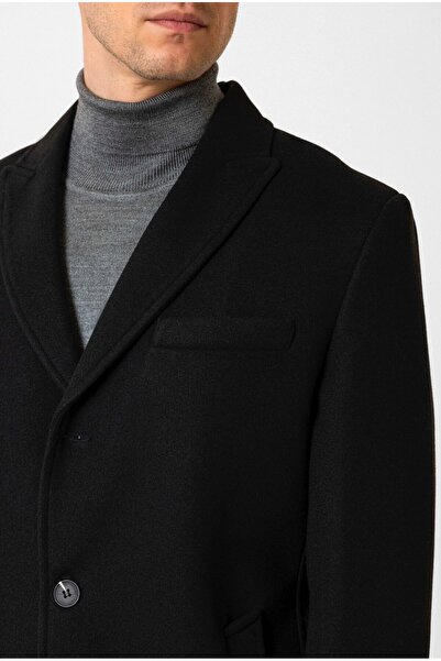 SÜVARİ Slim Fit Pointed Collar Black Cashmere Coat