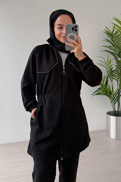 Ka Hijab Two Thread Hijab - Stone Piping Elastic Waist Set of 2, Black