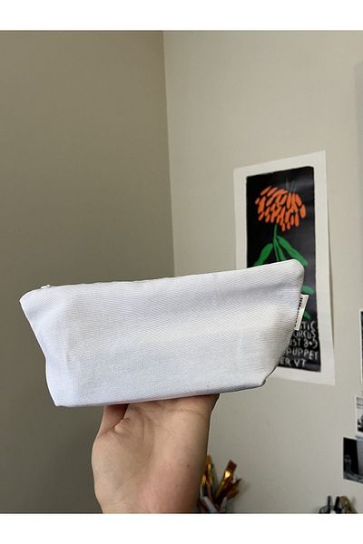 sumicorn Soft White Washable Zippered Single Compartment Cloth Pen Holder Pencil Case Wallet Makeup Bag
