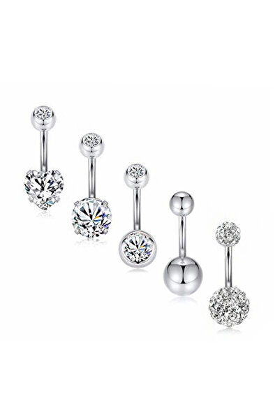 Chavin 5 adet Taşlı Taşsız Cerrahi Çelik Göbek Piercing ec92by