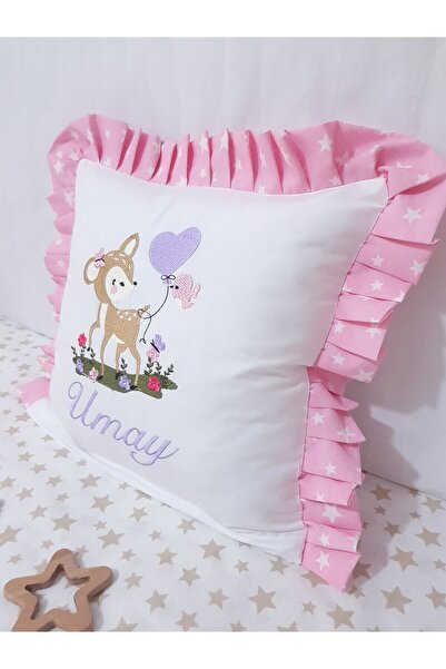 Baby Clime Fırfırlı Kırlent Bebek Isimli 40x40 Cm Nakışlı Takı Yastığı Içi Do...