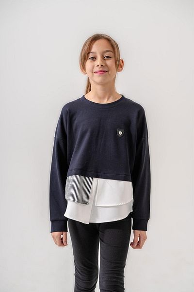 Trend Baby Kids Тъмносиня момичешка блуза - спортна яка и пола с детайли