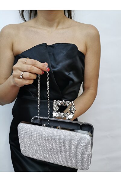 Soave Collection GEANTĂ DE SEARĂ PENTRU FEMEI BIG SILVER SHINY CHAIN, PENTRU NUNTĂ, PETRECERE DE NOAPTE