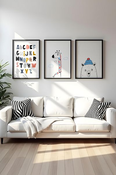 huhuli Set de 3 picturi din lemn cu rama neagra