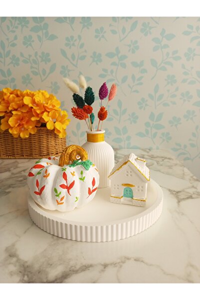 Home Dekoratif Balkabağı Vazo Biblo Set Çiçek Desenli