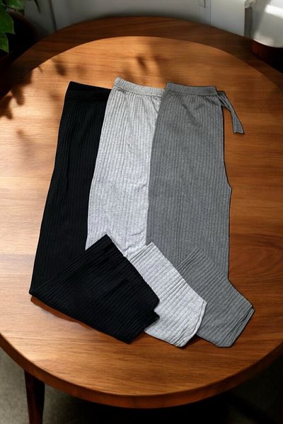 RIPSTAR 3-Piece Women's Ribbed Pants and Sweatpants - Black, Grey-Smoked, Casual Comfortable Homewear