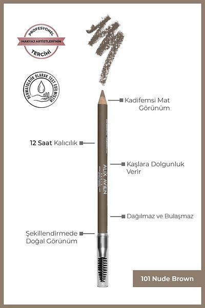 Alix Avien Fırçalı Yumuşak Uçlu Belirginleştirici Kahverengi Kaş Kalemi-eyebrow Expert Powdery Liner 101 Nude