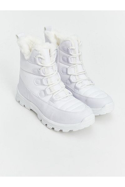 LC Waikiki Steps Women's White Plush Detailed Snow Boots