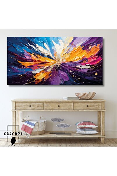 GAAGART Panoramik Kanvas Duvar Tablosu Yağlı Boya Görünümlü Turuncu Mor Mavi