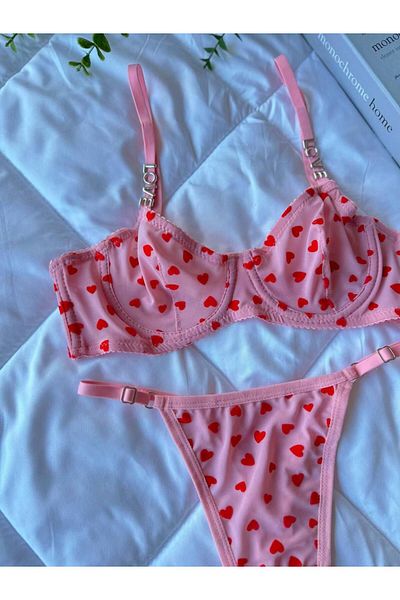 Thrill Bra Swinky Pink Floral Sexy Fancy No Underwire Sutien Bralet Chiloți Set