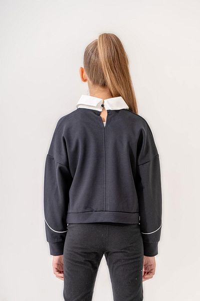 Trend Baby Kids Тъмносиня блуза с яка за момиче - Детайлно описание