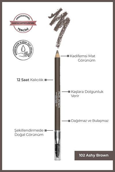 Alix Avien Defined Brown Eyebrow Pencil with Brush Soft Tip-Eyebrow Expert Powdery Liner 102 Ashy