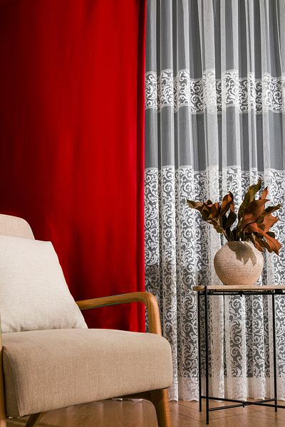 Karesi Red Blackout Extraforated Plain Planting Pleatless Curtain - Single Wing Clr636