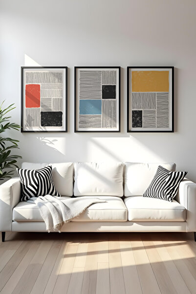 huhuli Ahşap Siyah Çerçeveli 3'lü Set Tablo