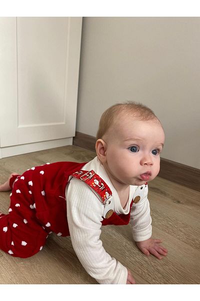 Minizade Knitwear Unisex Salopet - Set of 2 with Christmas Pattern, Father, Snap Fastener and Bodysuit