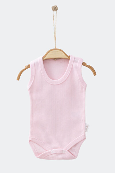 Bamoola %100 Organik Pamuklu Pembe Düz Desenli 3'lü Atlet Body Zıbın - Askılı - Çıtçıtlı (DÜZ RENK DESENSİZ)