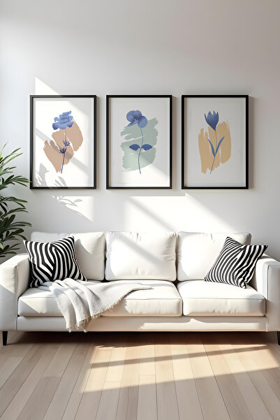 huhuli Ahşap Siyah Çerçeveli 3'lü Set Tablo