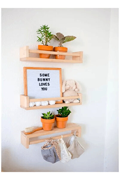 decoraid Montessori Kitaplık Çocuk Bebek Odası Rafı Ahşap Kitaplık 50 Cm Çam Ağacı