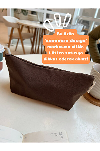 sumicorn Soft Kahverengi Yıkanabilir Fermuarlı Tek Gözlü Bez Kalemlik Kalem Kutusu Cüzdan Makyaj Çantası