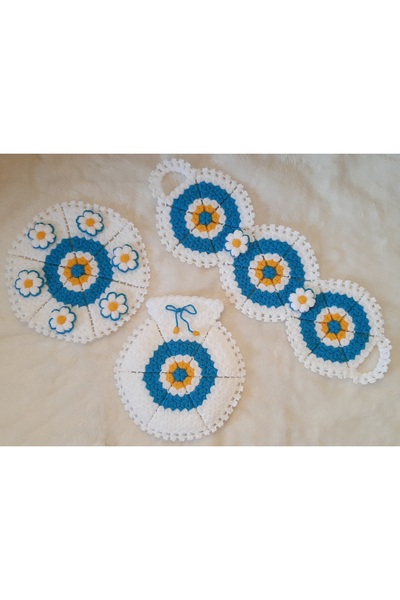 Örgü lif Nazar Boncuklu 3 lü Takım Banyo Lifi Çeyizlik