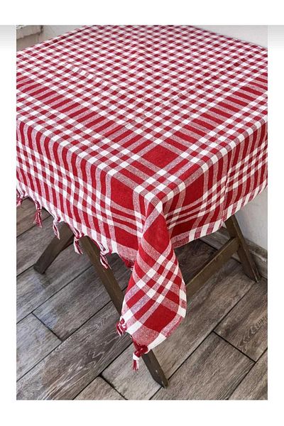MORRİVAL 170X170 cm Cotton Fringed Tablecloth and Tablecloth Set