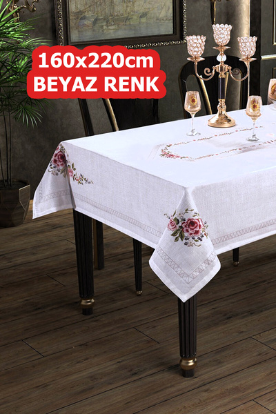Çt Çeyizci Tekstil مفرش طاولة، مفرش طاولة مفرد مطبوع رقميًا، مفرش طاولة مقاوم للبقع مقاس 120 × 160 سم