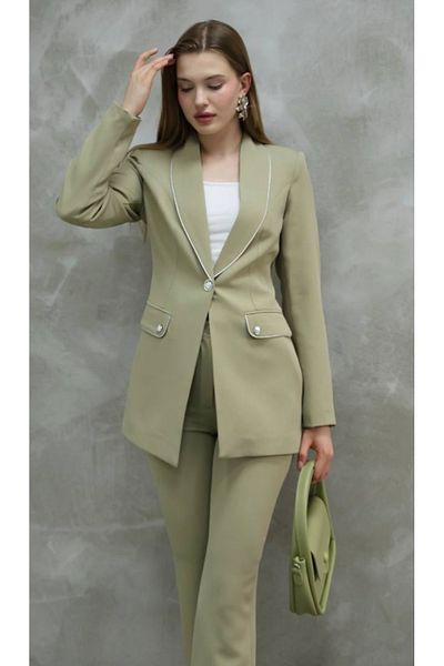 pembekurdelem Silver Detail Jacket and Khaki Pantalon Set