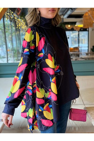 Viyamo Bluză elegantă asimetrică cu model de flori pentru femei de sezon nou - potrivită pentru hijab