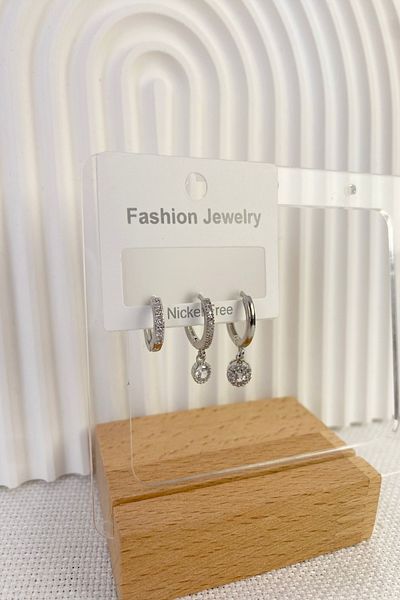 DEMOKAN Women's Earrings Special Design 3-Piece Round Zircon Stone Hoop Earrings