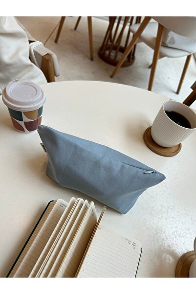 sumicorn Soft Mavi Yıkanabilir Fermuarlı Tek Gözlü Bez Kalemlik Kalem Kutusu Cüzdan Makyaj Çantası