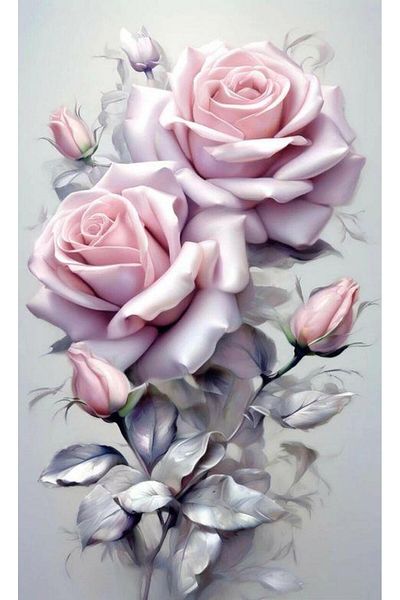 Marcel Kristal Tablo Pink Roses 30X50Cm-Marcel Art Diamond Mosaic Painting