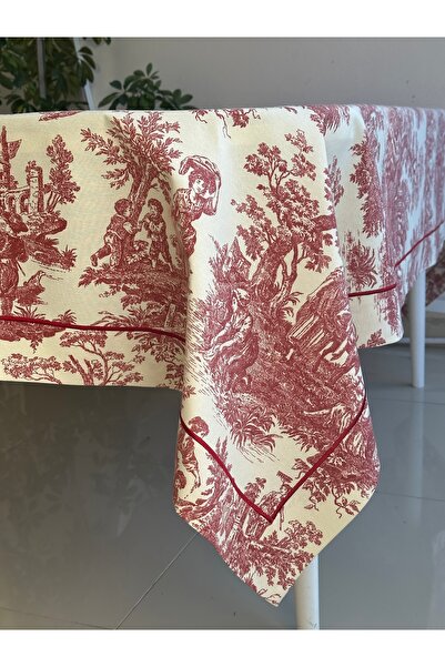 Home Sibelart Linen Panama Patterned Edge Pique Toile - Tablecloth 150X260
