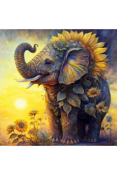 Marcel Kristal Tablo Cute Elephant 60X60Cm-Marcel Art Diamond Mosaic Painting
