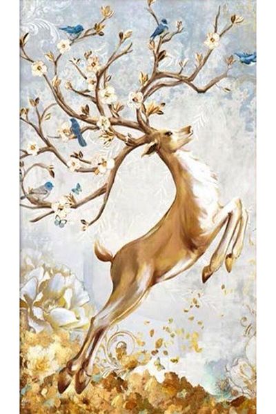 Marcel Kristal Tablo Floral Deer 40X70Cm-Marcel Art Diamond Mosaic Painting