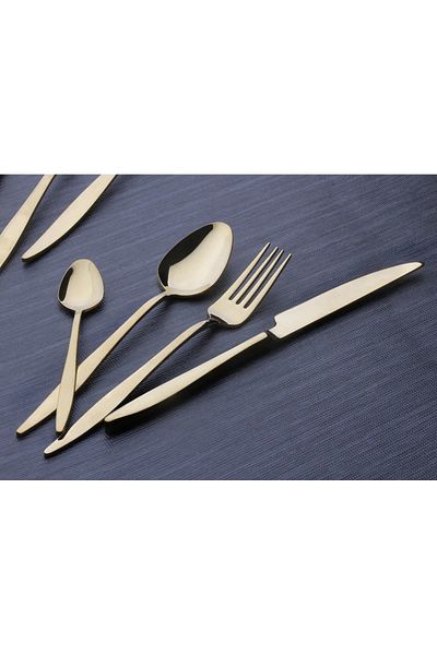 DMR LİFE Gold Dine 36 Piece Luxury Cutlery Set for 6 Persons (Titanium Gold)