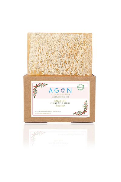 Agon صابون أرز مصنوع يدويًا بنسبة 100% من ألياف اليقطين الطبيعية